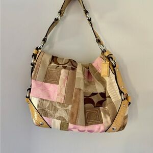 Coach Patchwork Shoulder Bag in Pink and Brown